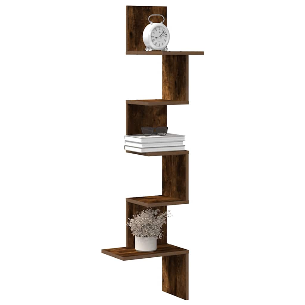 Wall Corner Shelf Smoked Oak 32x32x127,5 cm Engineered Wood