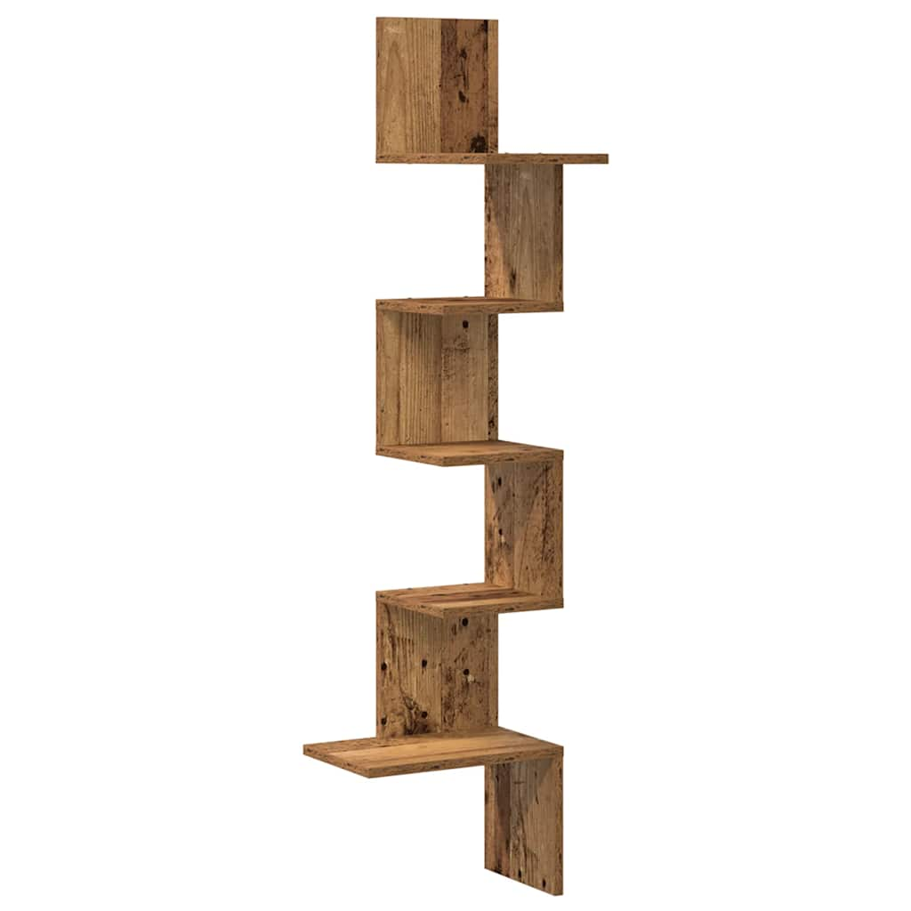 Wall Corner Shelf Old Wood 32x32x127,5 cm Engineered Wood