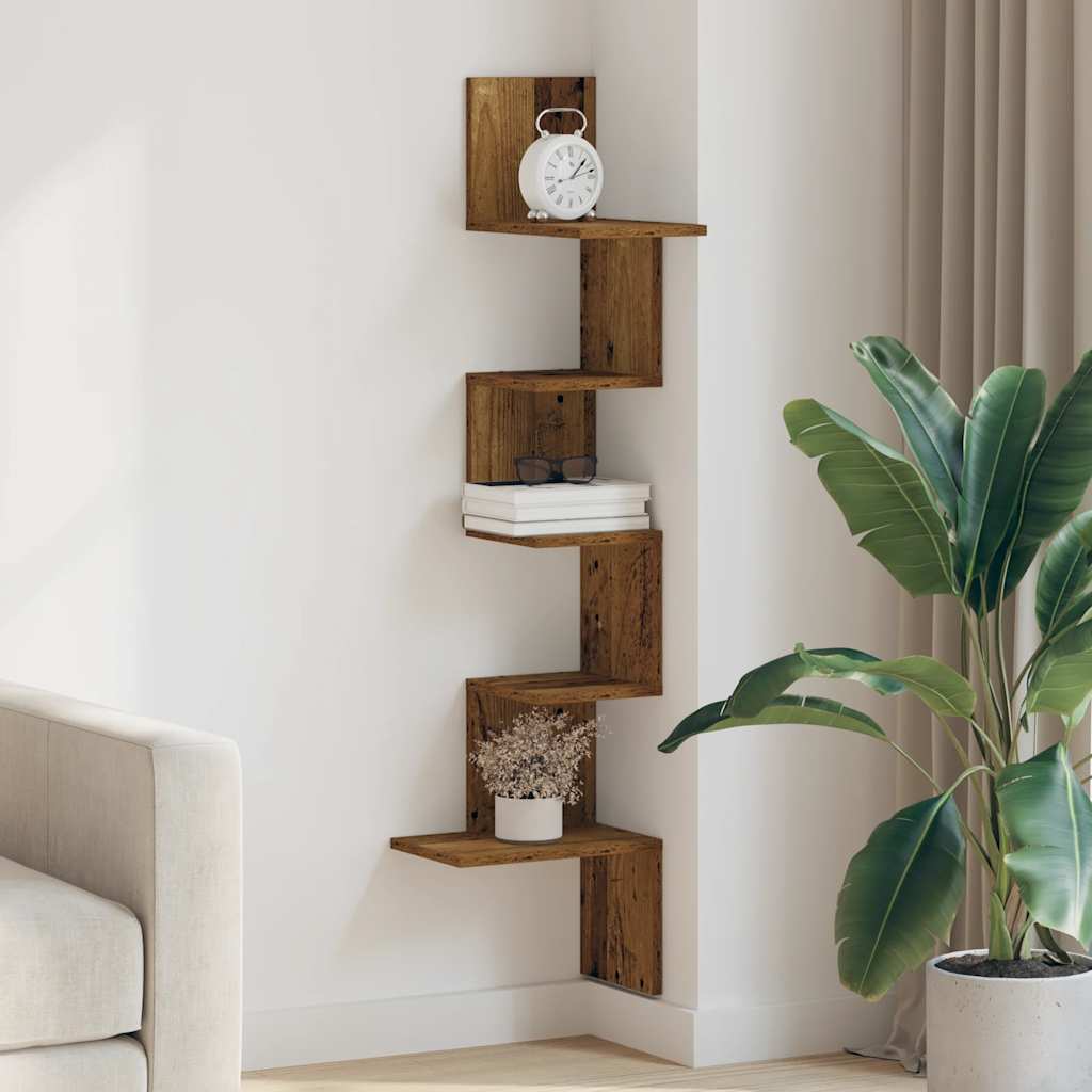 Wall Corner Shelf Old Wood 32x32x127,5 cm Engineered Wood