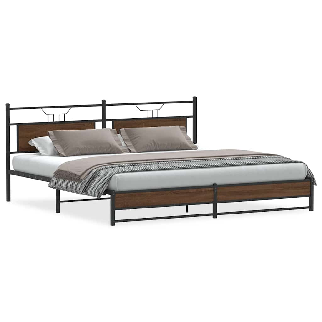 Metal Bed Frame without Mattress Brown Oak 200x200 cm