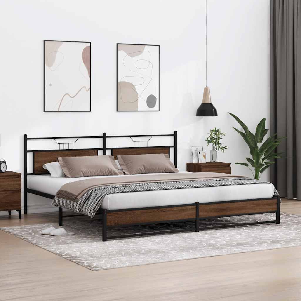 Metal Bed Frame without Mattress Brown Oak 200x200 cm