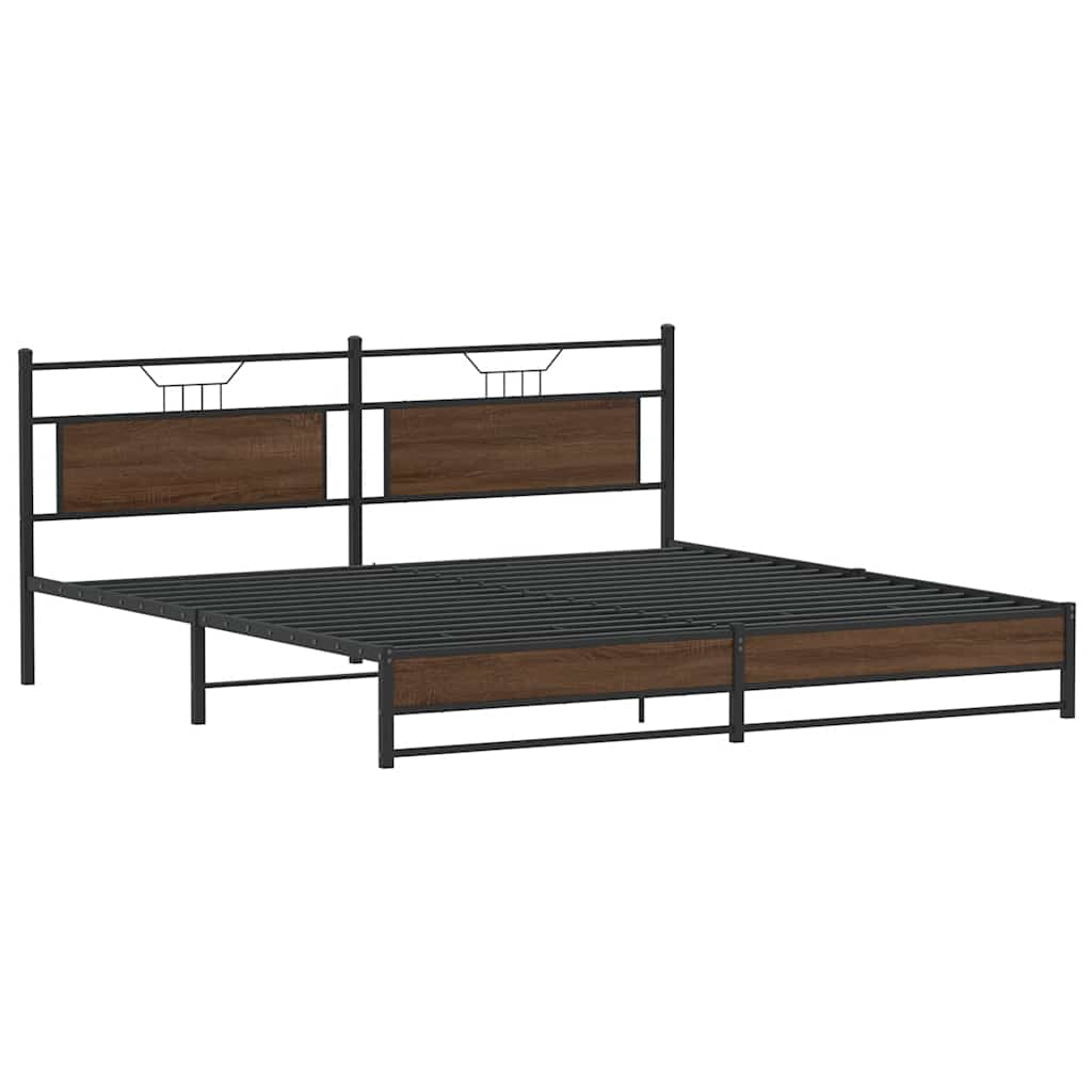 Metal Bed Frame without Mattress Brown Oak 200x200 cm