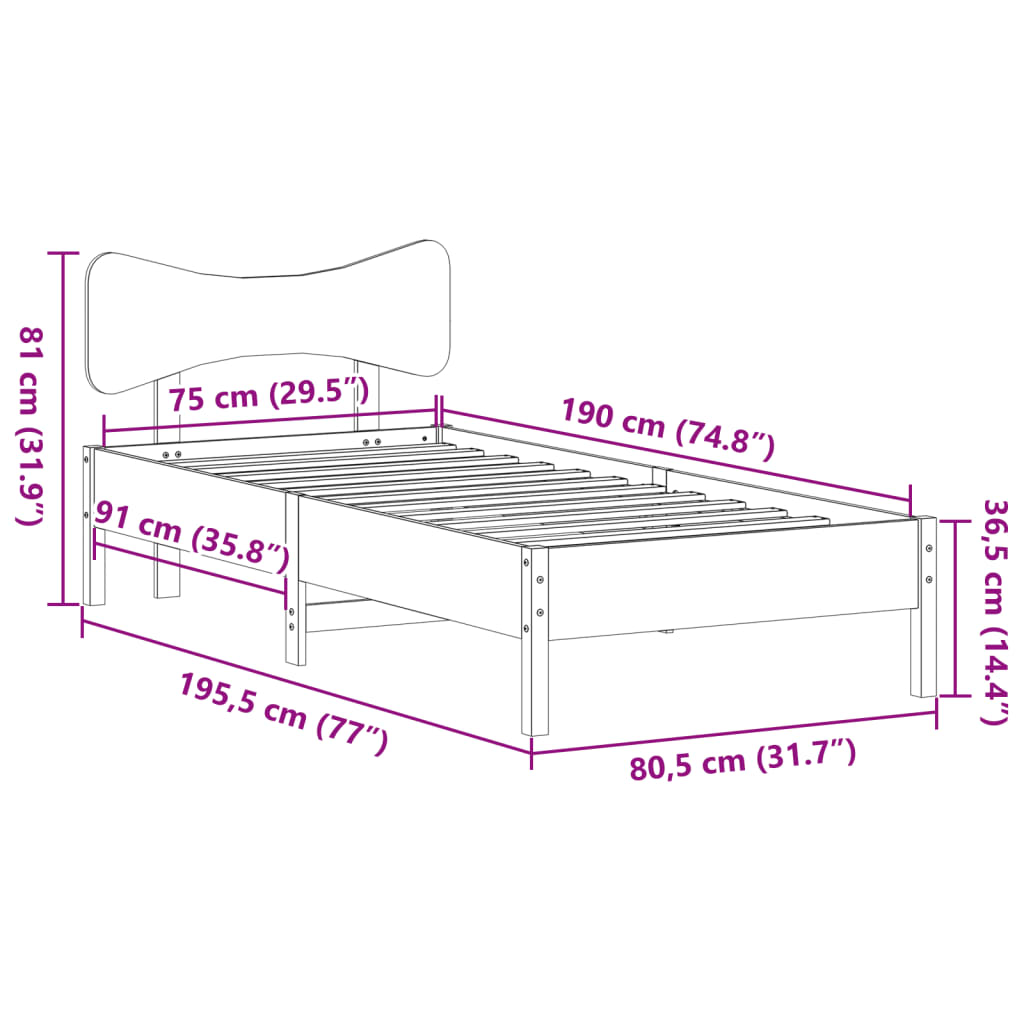 Bed Frame without Mattress White 75x190 cm Small Single Solid Wood Pine