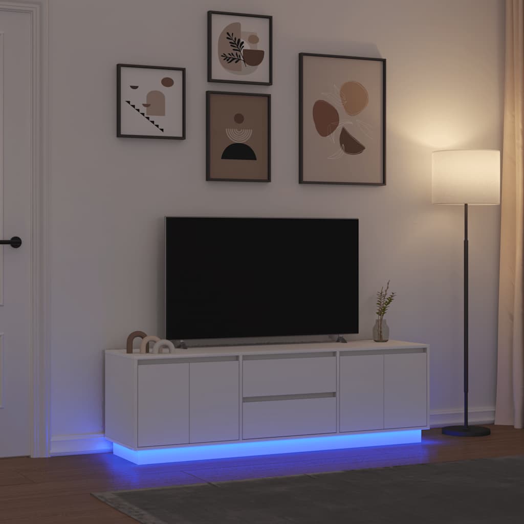 TV Cabinet with LED Lights White 160.5x41x50 cm