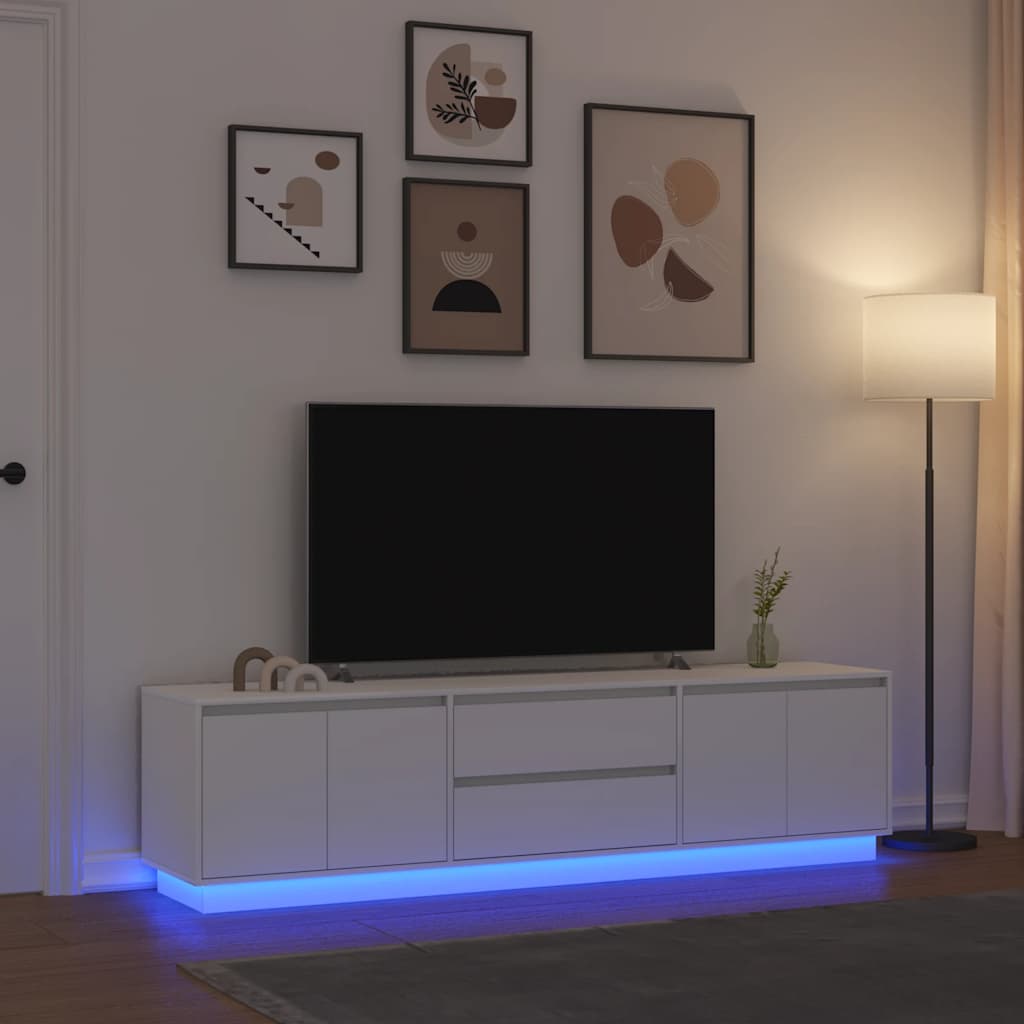 TV Cabinet with LED Lights White 193.5x41x50 cm