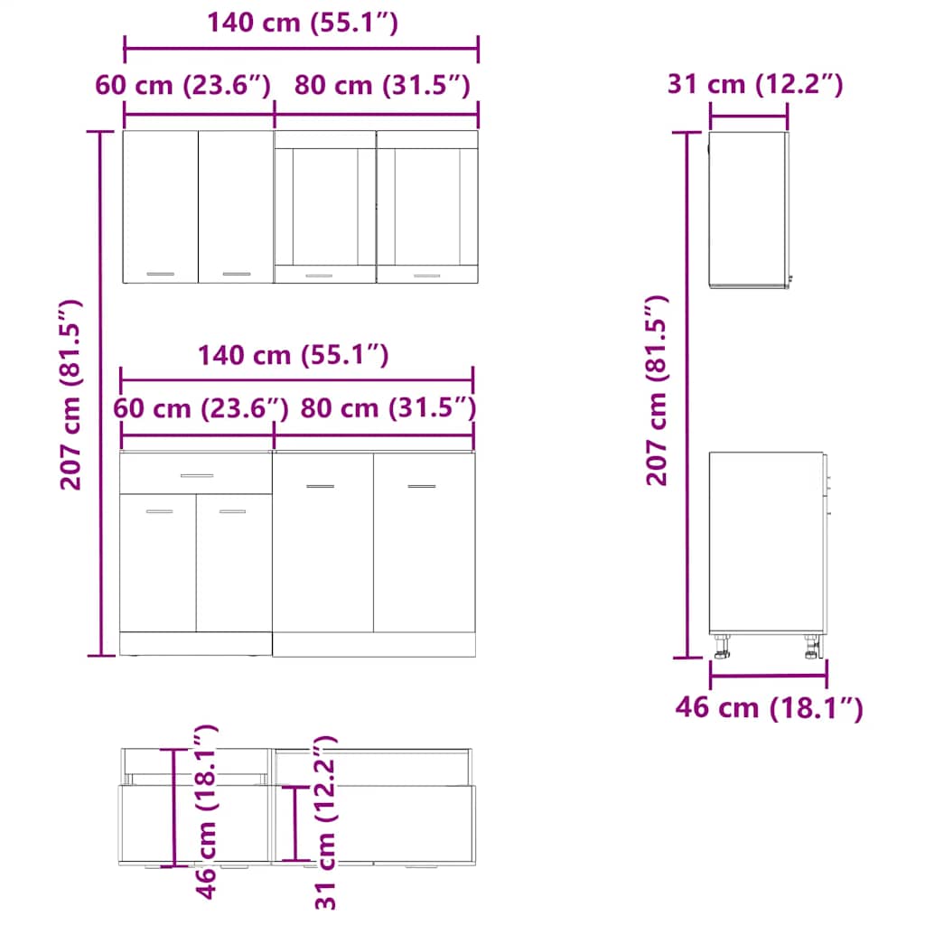 4 Piece Kitchen Cabinet Set Artisan Oak Engineered Wood