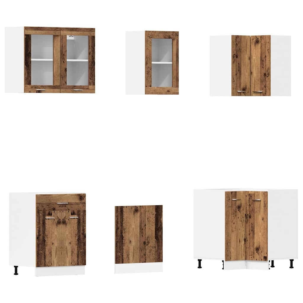 11 Piece Kitchen Cabinet Set Old Wood Engineered Wood