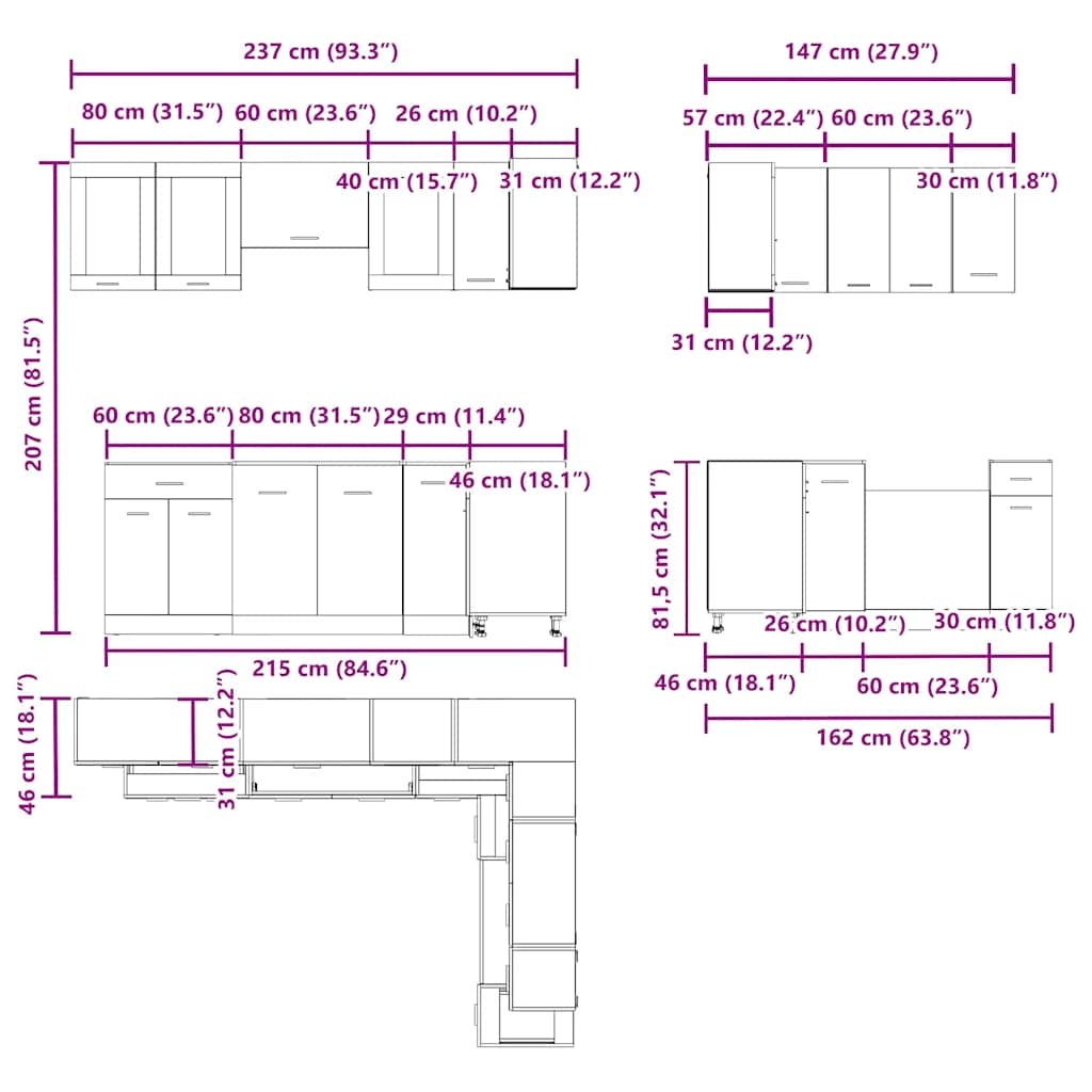 11 Piece Kitchen Cabinet Set Old Wood Engineered Wood