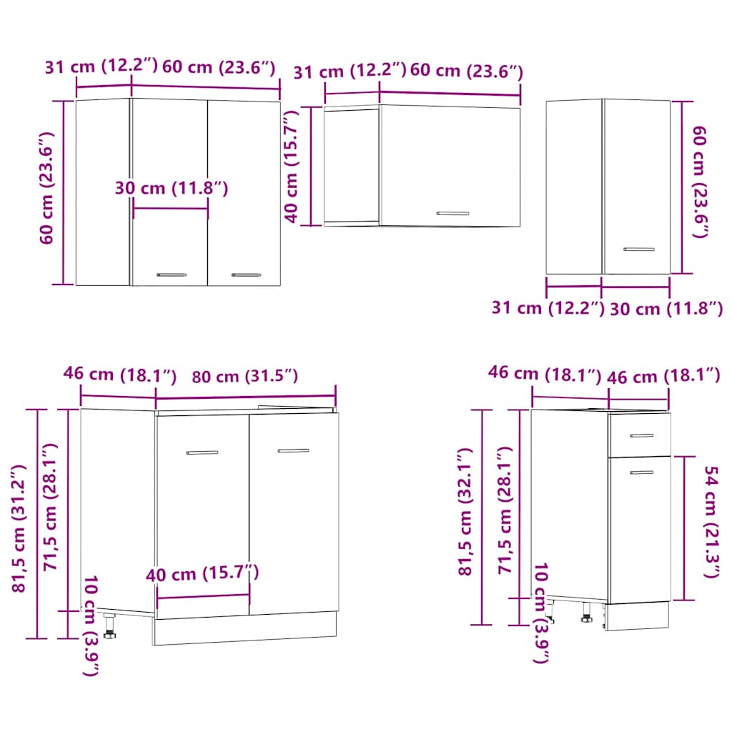 11 Piece Kitchen Cabinet Set Old Wood Engineered Wood