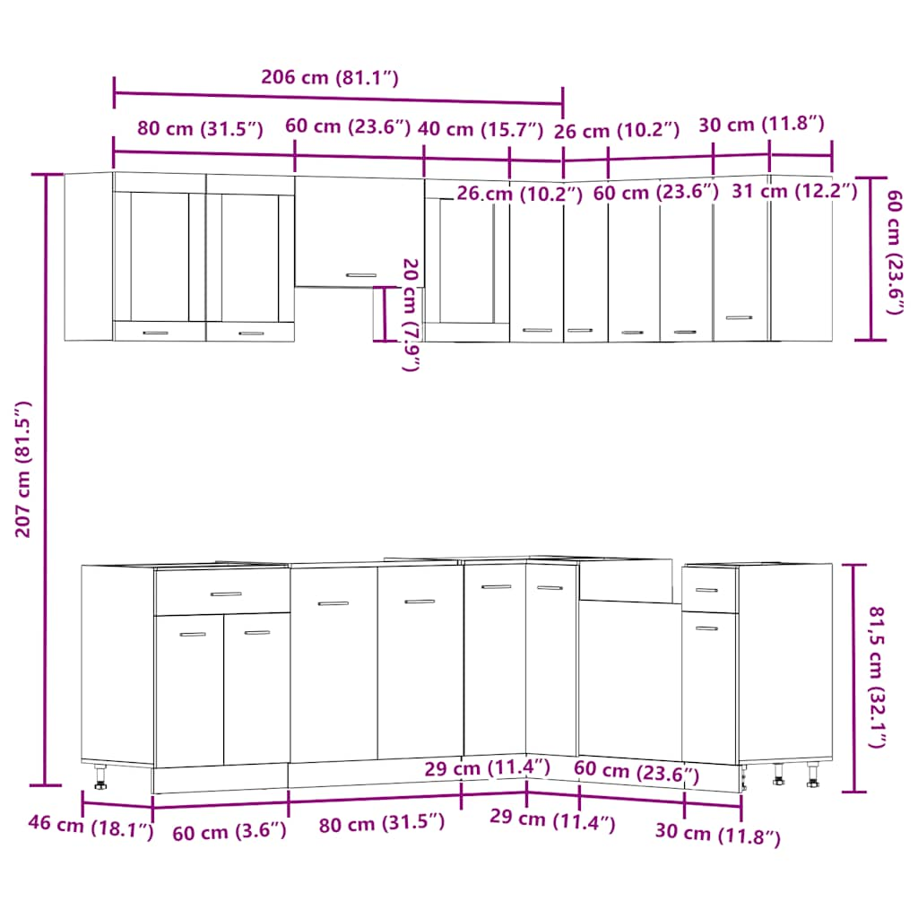 11 Piece Kitchen Cabinet Set Old Wood Engineered Wood