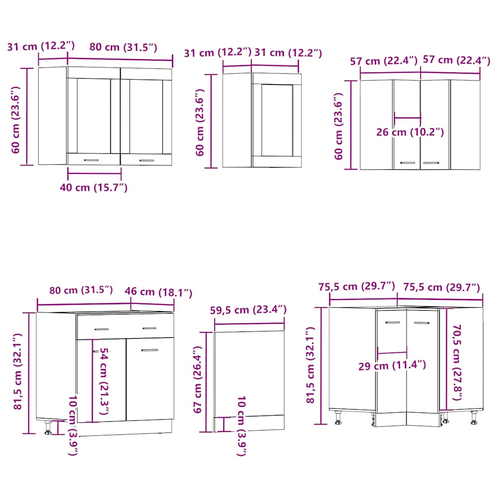 11 Piece Kitchen Cabinet Set Old Wood Engineered Wood