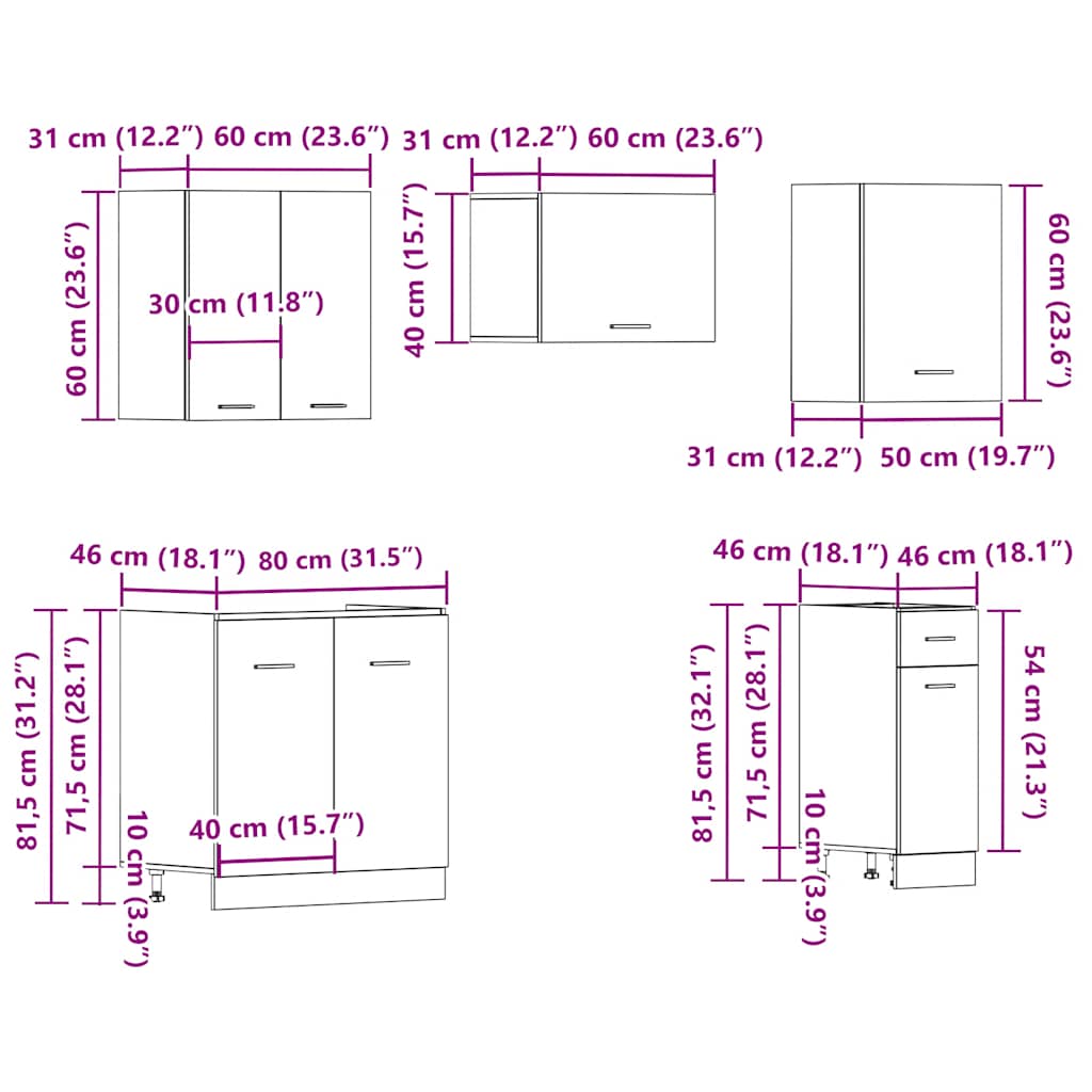 11 Piece Kitchen Cabinet Set Old Wood Engineered Wood