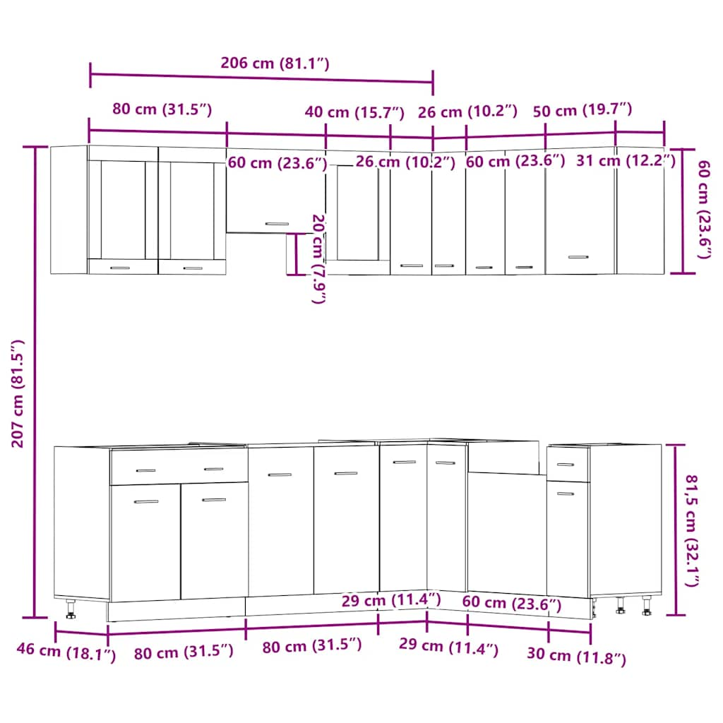 11 Piece Kitchen Cabinet Set Old Wood Engineered Wood