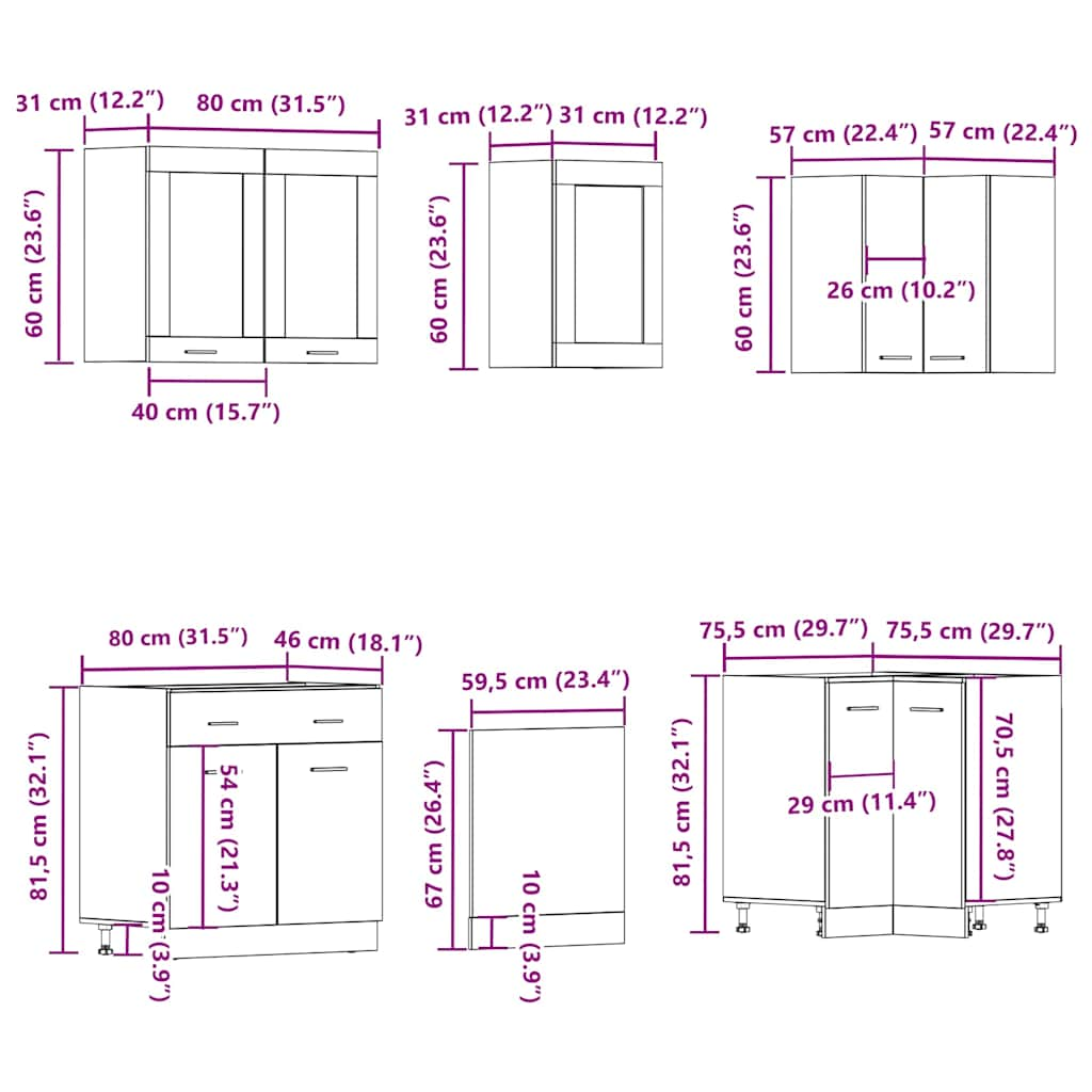 11 Piece Kitchen Cabinet Set Artisan Oak Engineered Wood