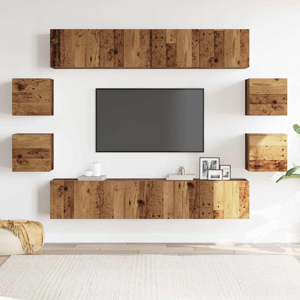 Wall Mounted TV cabinets 8 pcs Old Wood Engineered Wood