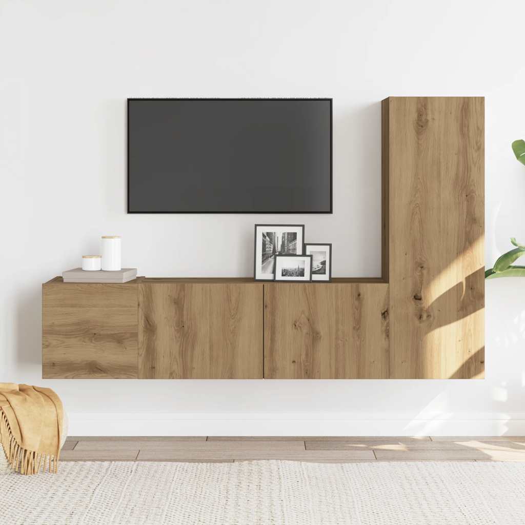 Wall Mounted TV cabinets 3 pcs Artisan Oak Engineered Wood