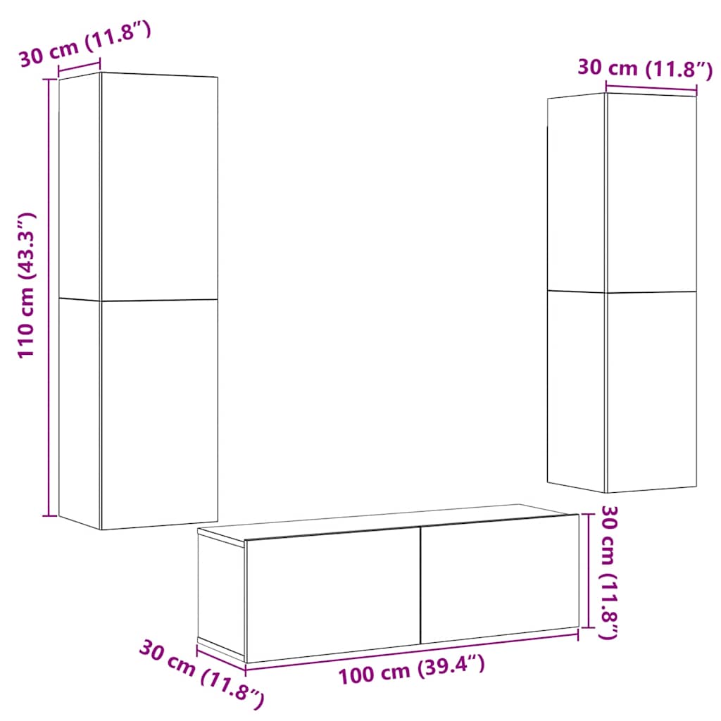 Wall Mounted TV cabinets 3 pcs Old Wood Engineered Wood