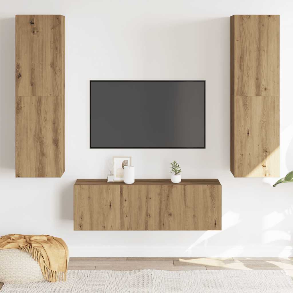 Wall Mounted TV cabinets 3 pcs Artisan Oak Engineered Wood