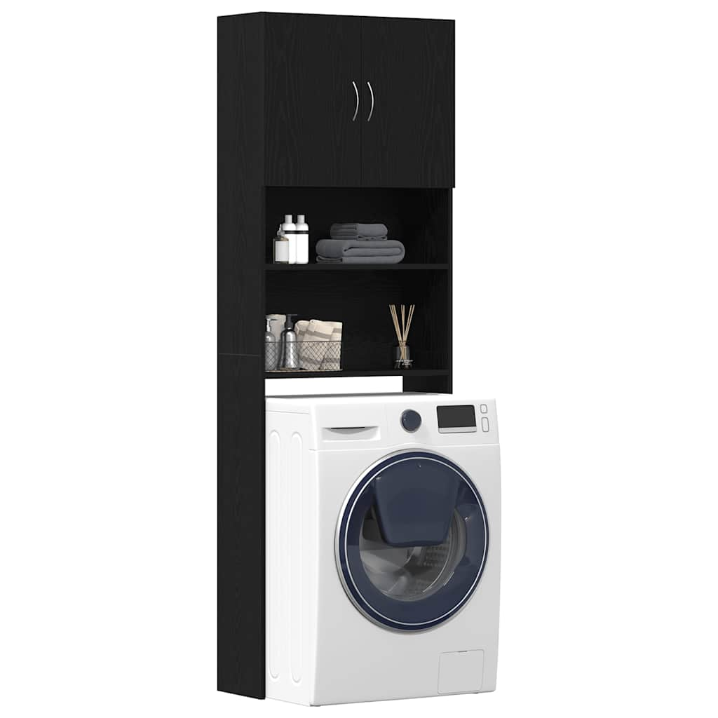 Washing Machine Cabinet Black Oak 64x24x190 cm Engineered Wood