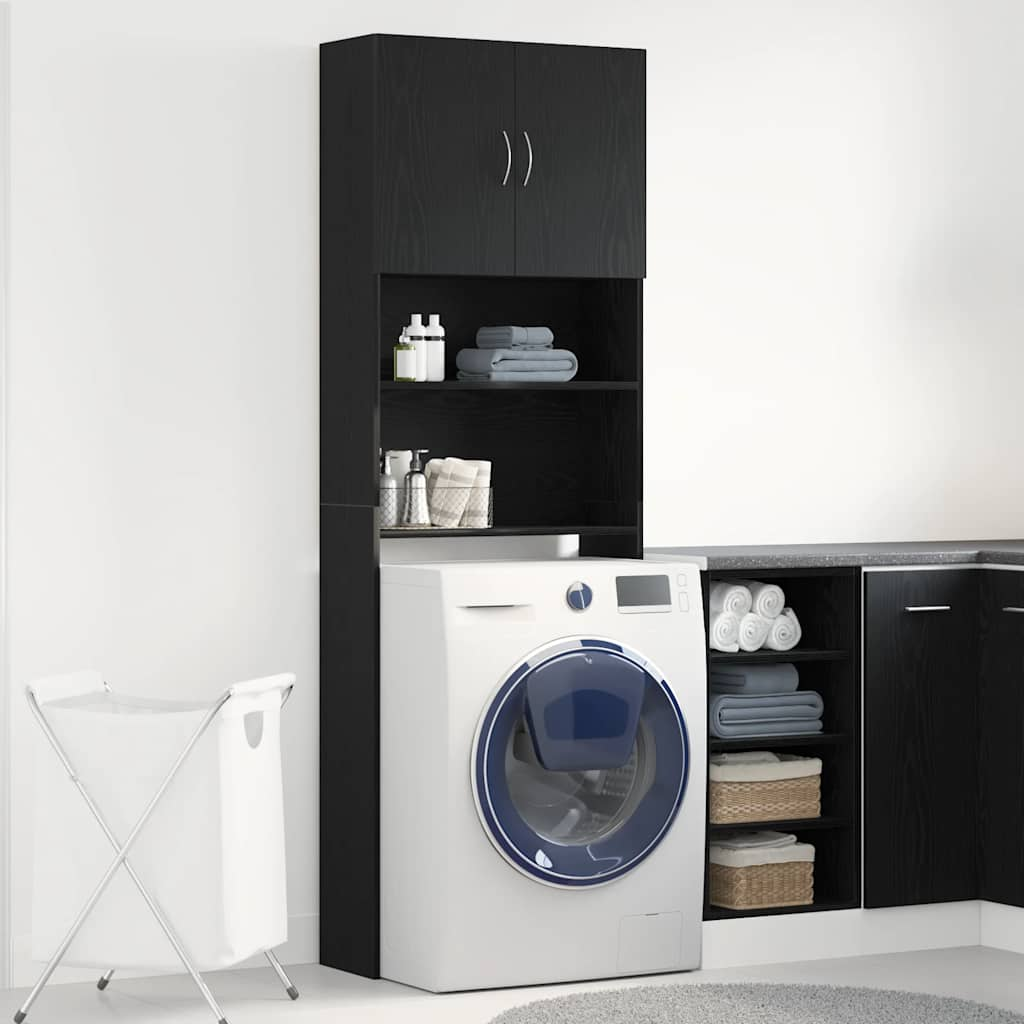 Washing Machine Cabinet Black Oak 64x24x190 cm Engineered Wood