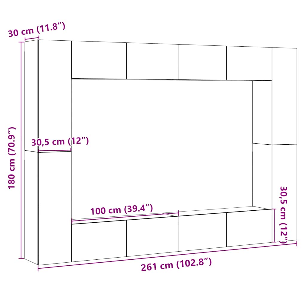 Wall Mounted TV cabinets 8 pcs Old Wood Engineered Wood