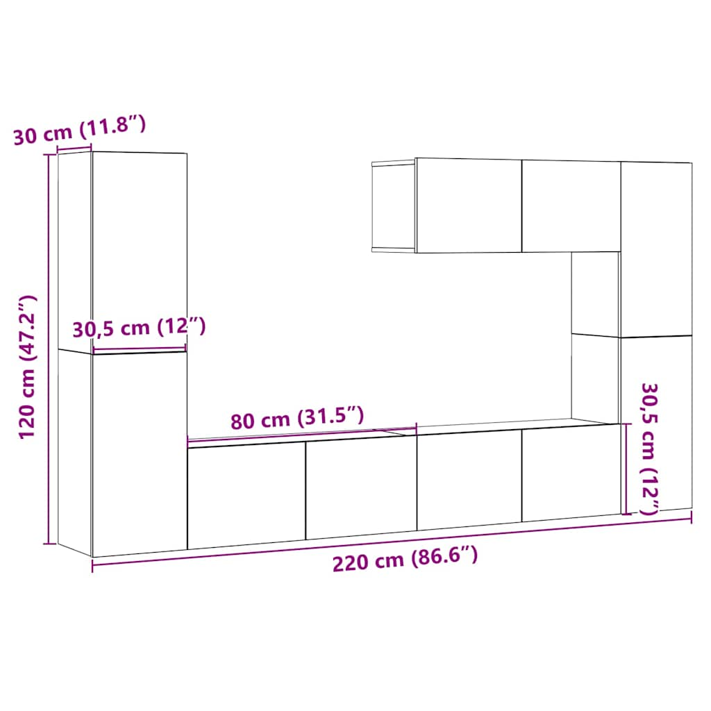 Wall Mounted TV cabinets 7 pcs Old Wood Engineered Wood