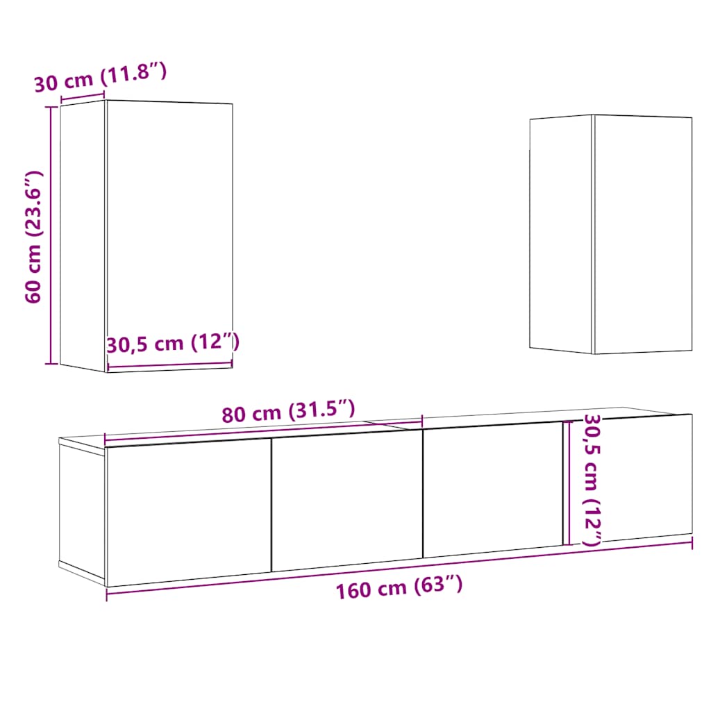 Wall Mounted TV cabinets 4 pcs Old Wood Engineered Wood