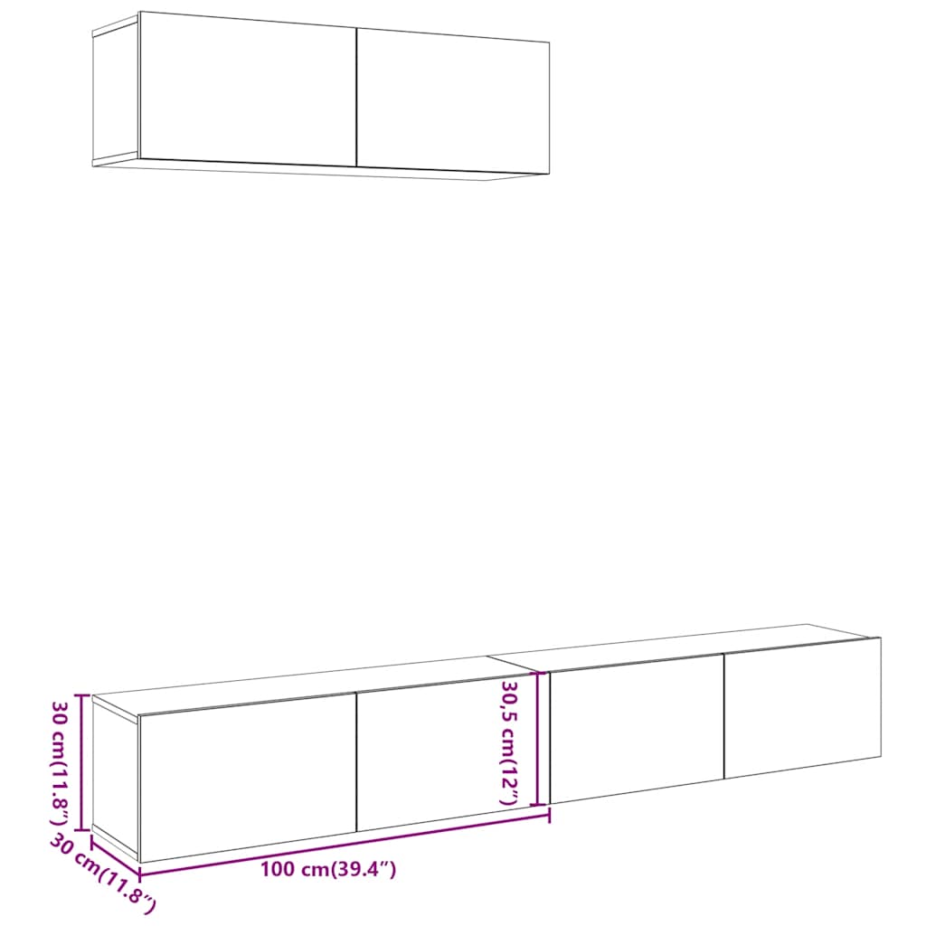 Wall Mounted TV Cabinets 3 pcs Old Wood 100x30x30 cm Engineered Wood