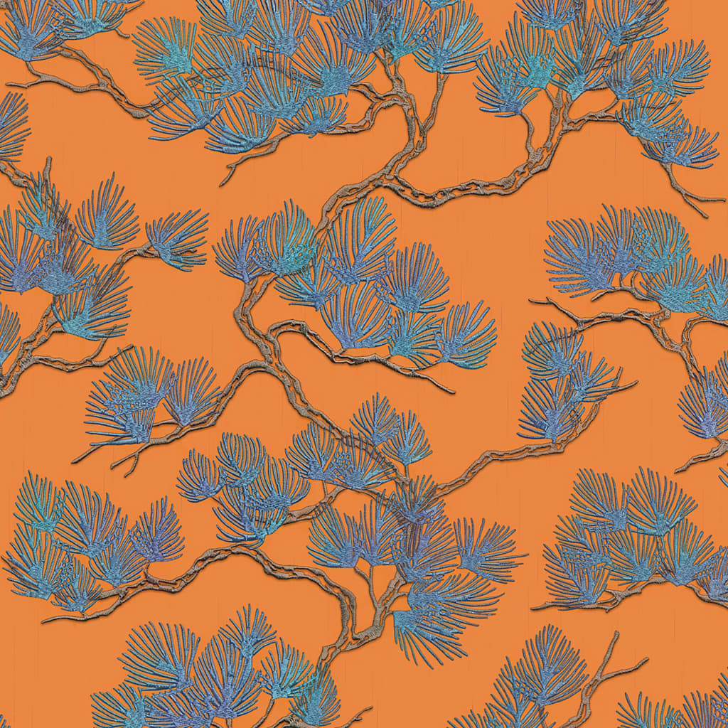 Wallpaper Pine Tree Blue and Orange