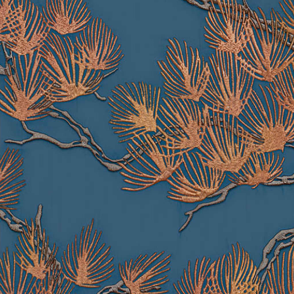 Wallpaper Pine Tree Gold and Blue